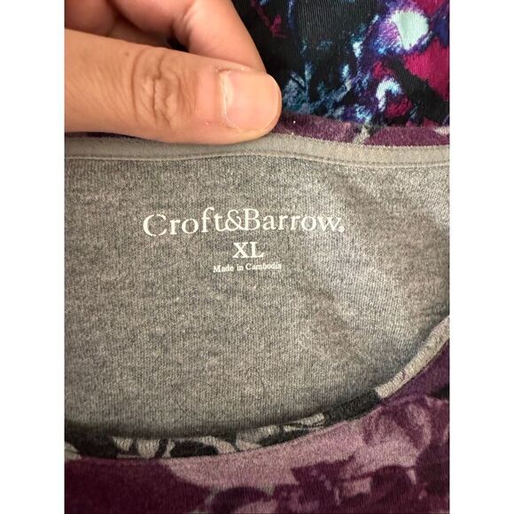 Croft & Barrow XL Purple Floral Long Sleeve Top Soft Cotton Casual Blouse NWT - Picture 3 of 7